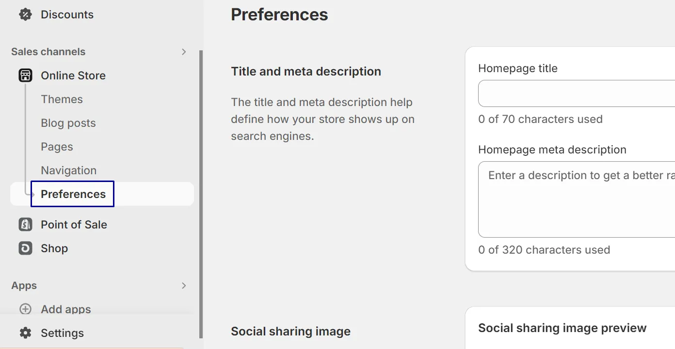 go to Online Store > “Preferences.”